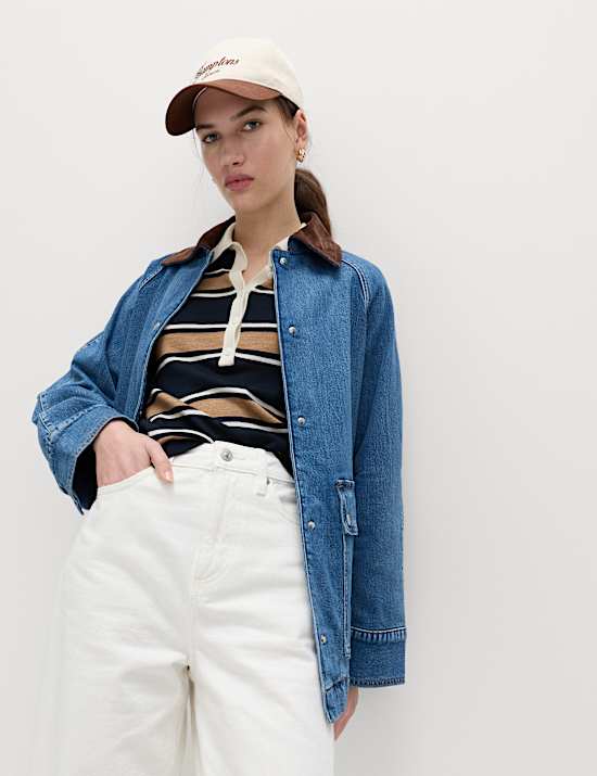 Lyocell Blend Denim Collared Barn Jacket