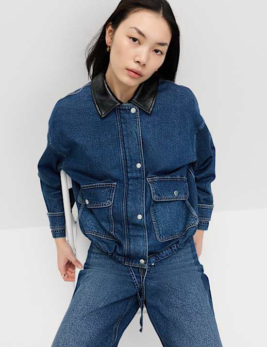 Denim Relaxed Bomber Jacket