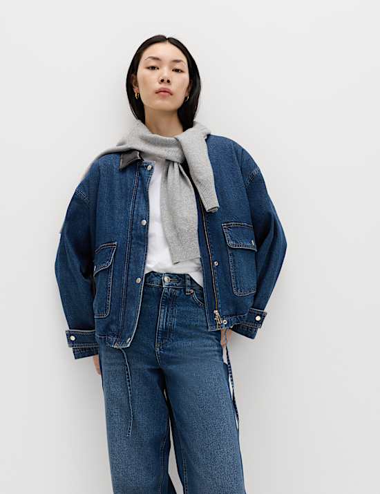 Denim Relaxed Bomber Jacket