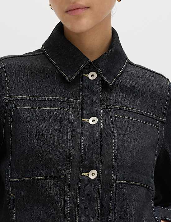 Denim Collared Short Trucker Jacket