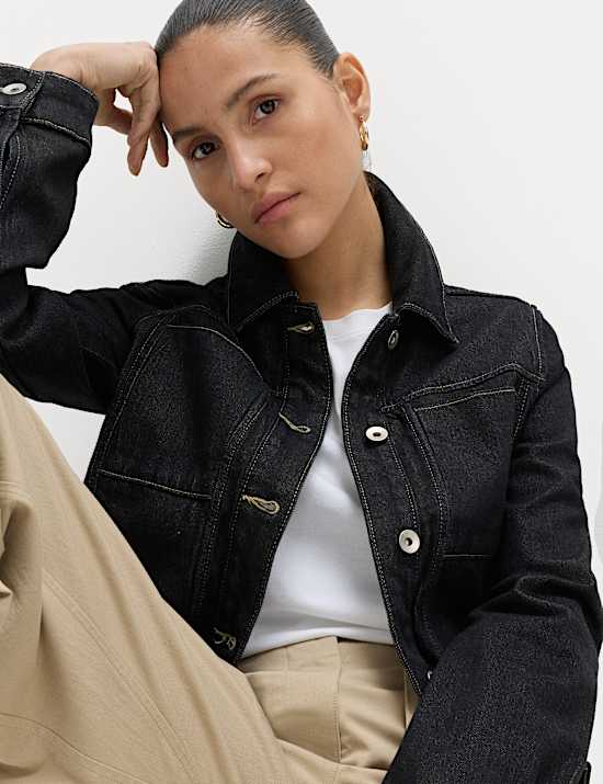 Denim Collared Short Trucker Jacket