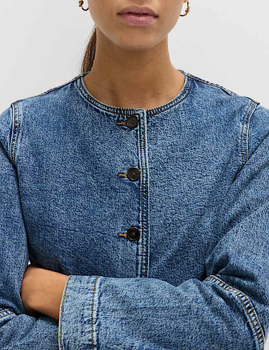 Denim Collarless Jacket