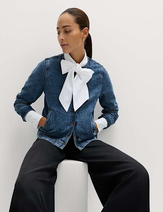 Denim Collarless Jacket