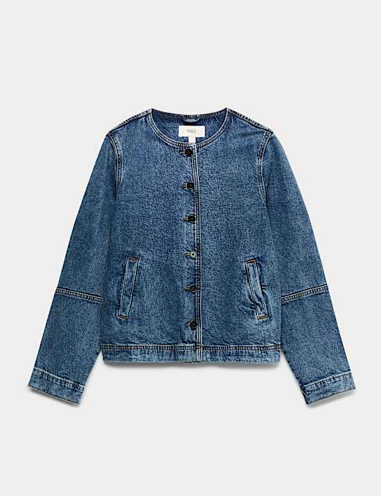 Denim Collarless Jacket