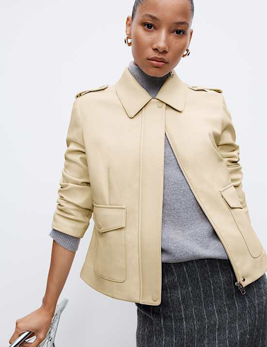 Faux Leather Harrington Jacket