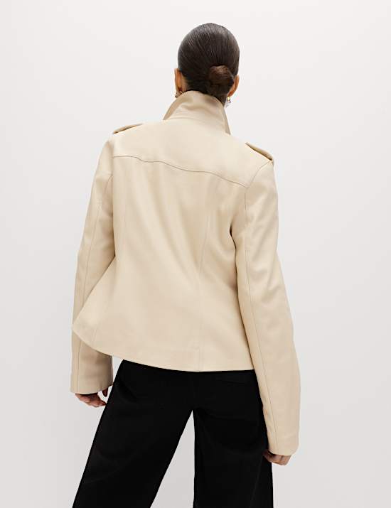 Faux Leather Harrington Jacket