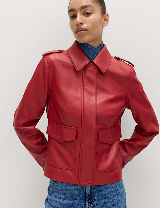 Faux Leather Harrington Jacket