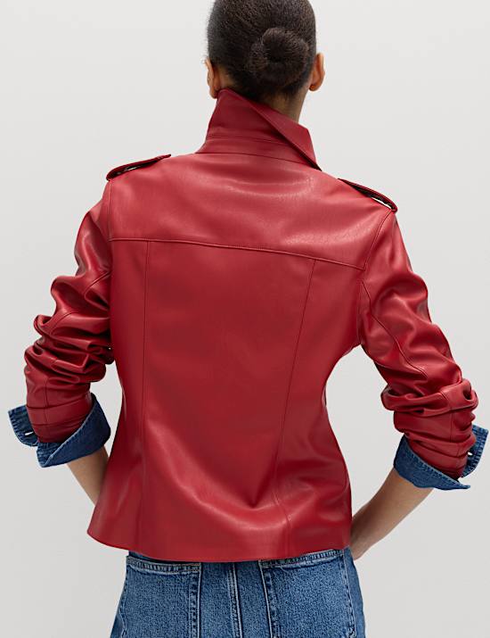 Faux Leather Harrington Jacket