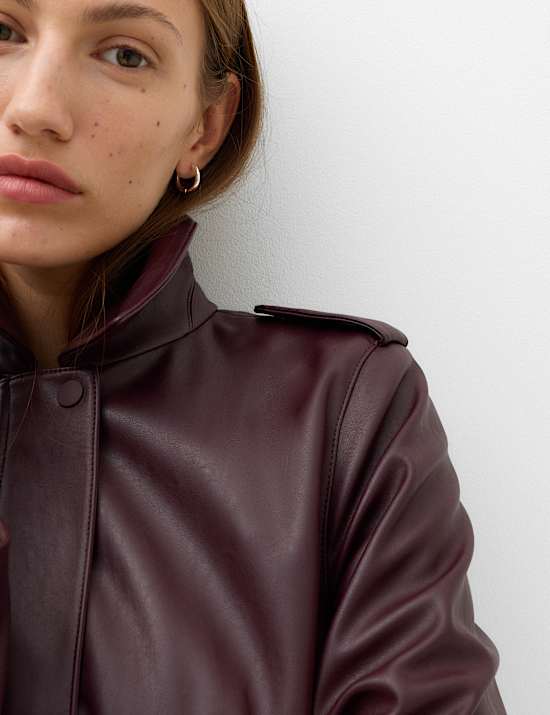 Faux Leather Harrington Jacket