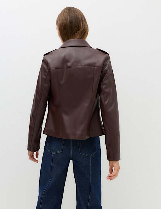Faux Leather Harrington Jacket