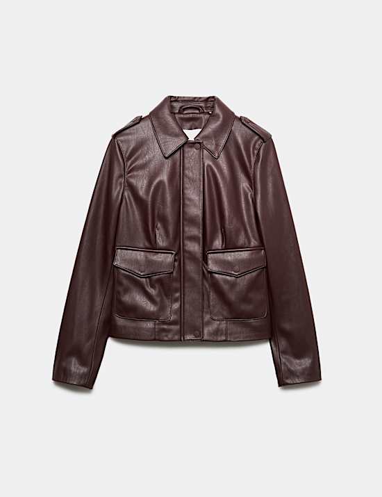 Faux Leather Harrington Jacket