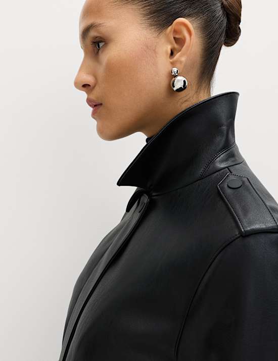 Faux Leather Harrington Jacket