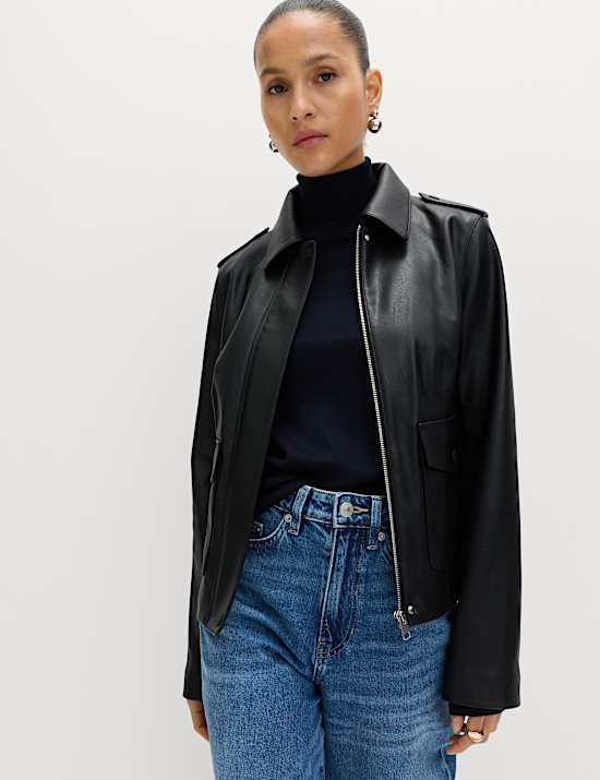 Faux Leather Harrington Jacket