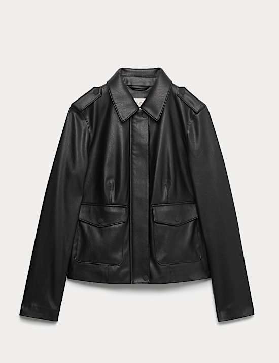 Faux Leather Harrington Jacket