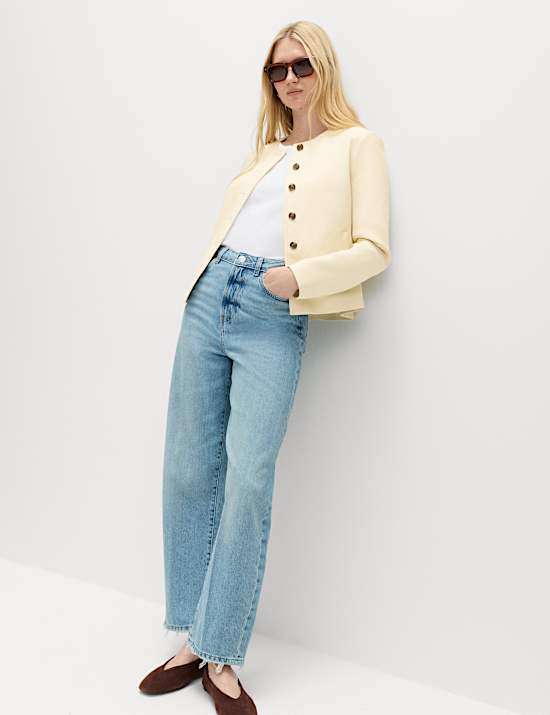 Faux Leather Collarless Jacket