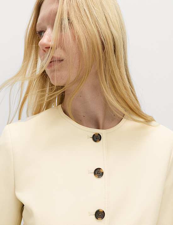 Faux Leather Collarless Jacket