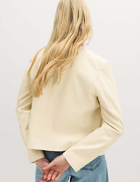 Faux Leather Collarless Jacket