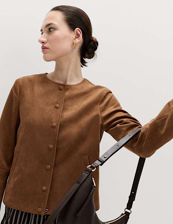 Suedette Collarless Jacket