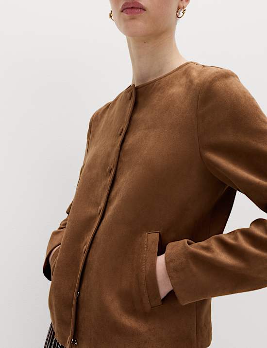 Suedette Collarless Jacket