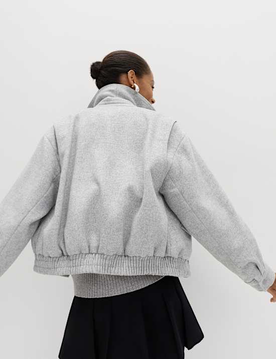 Textured Bomber Jacket with Wool
