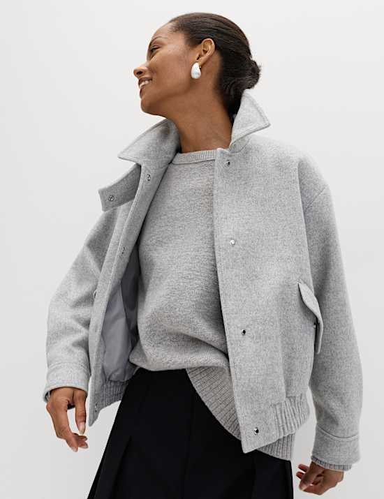 Textured Bomber Jacket with Wool
