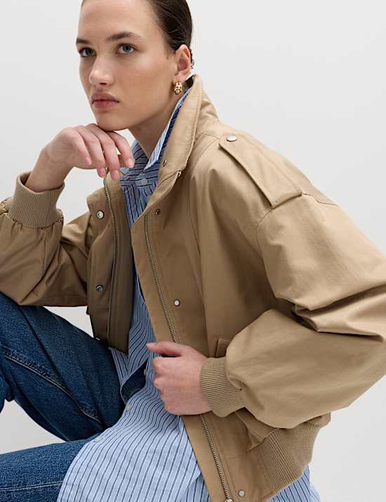 Cotton Rich Satin Look Bomber Jacket