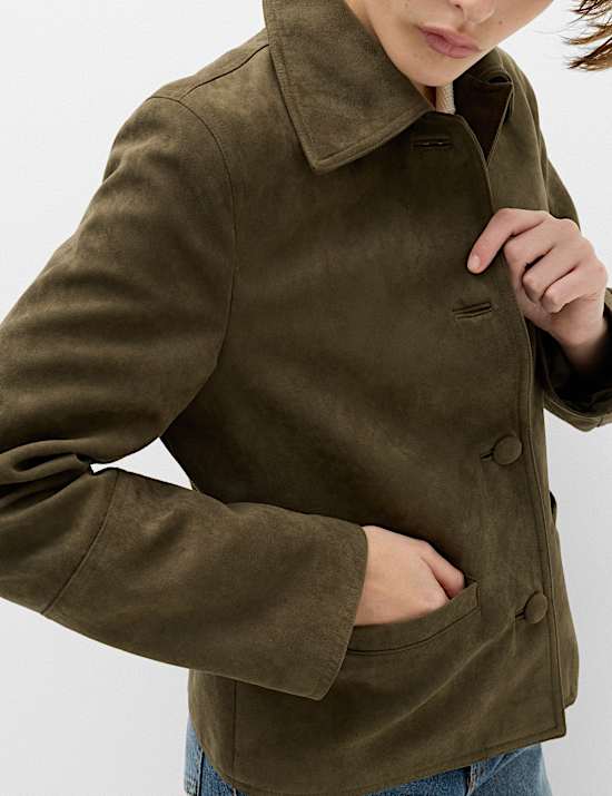 Suedette Button Through Short Jacket