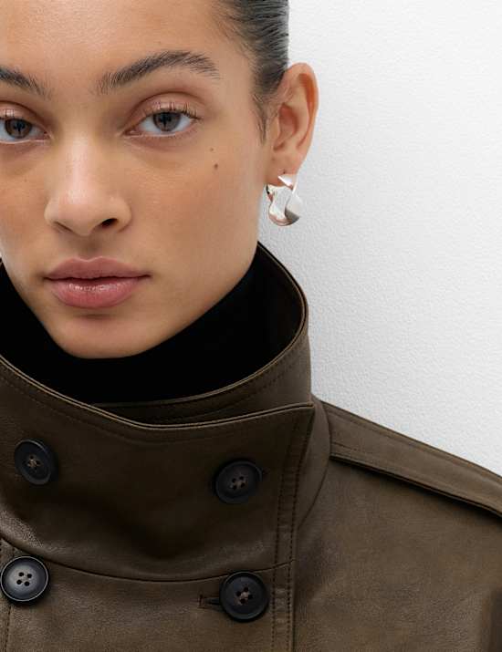 Faux Leather Funnel Neck Biker Jacket