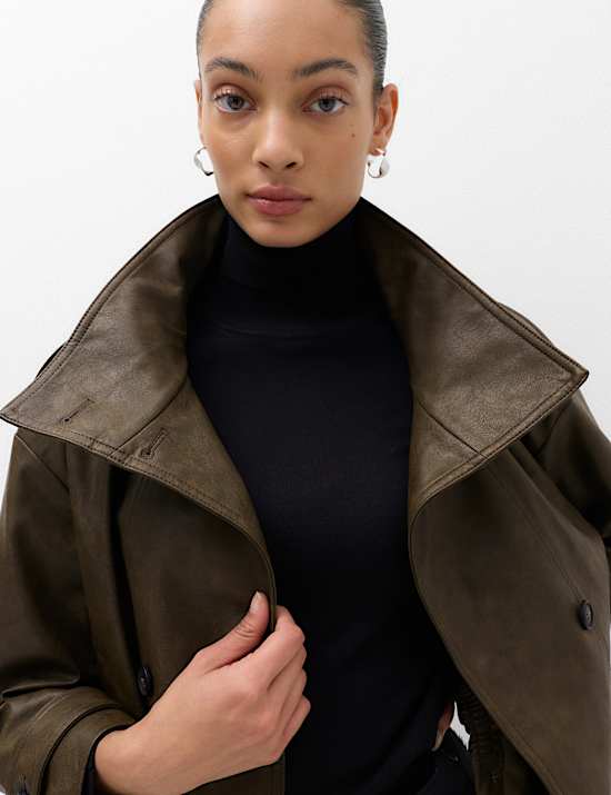 Faux Leather Funnel Neck Biker Jacket