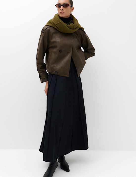 Faux Leather Funnel Neck Biker Jacket