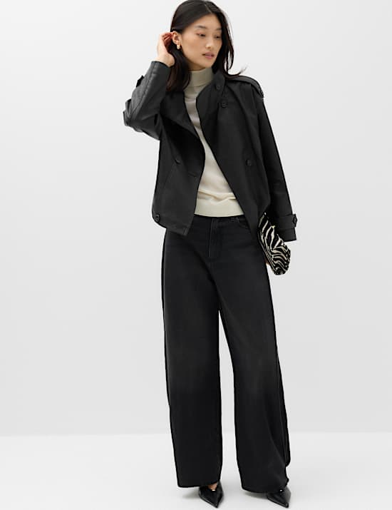 Faux Leather Funnel Neck Biker Jacket
