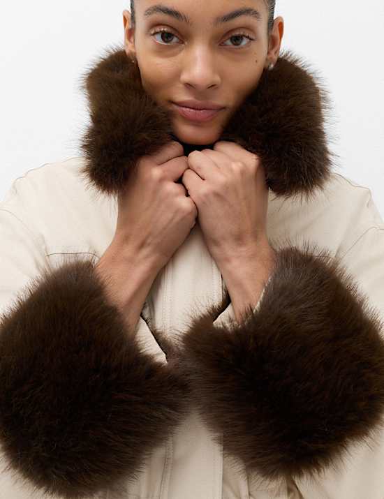 Pure Cotton Waisted Faux Fur Trim Parka