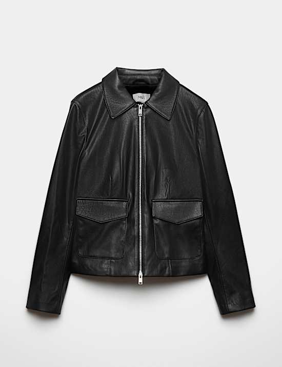 Faux Leather Zip Through Harrington Jacket