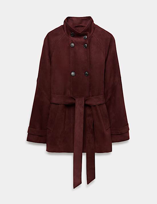 Suedette Funnel Neck Short Trench Coat
