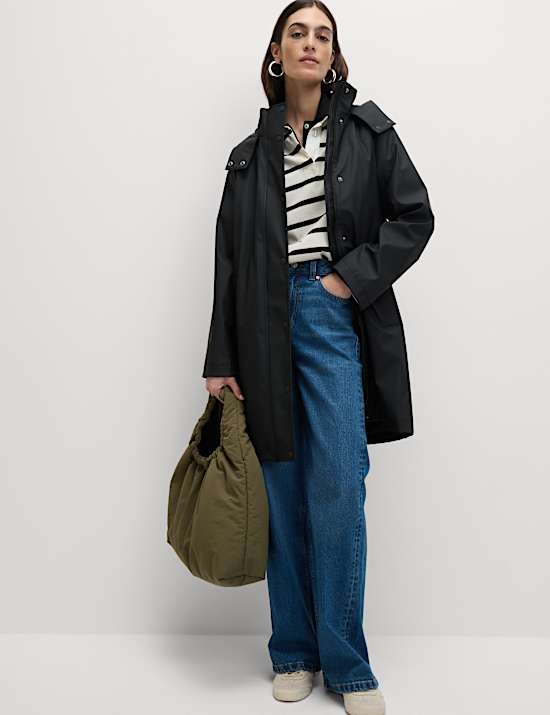 Rubber Funnel Neck Rain Parka Coat