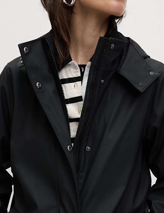Rubber Funnel Neck Rain Parka Coat