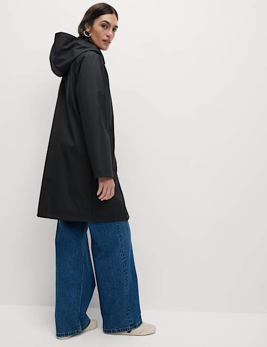 Rubber Funnel Neck Rain Parka Coat