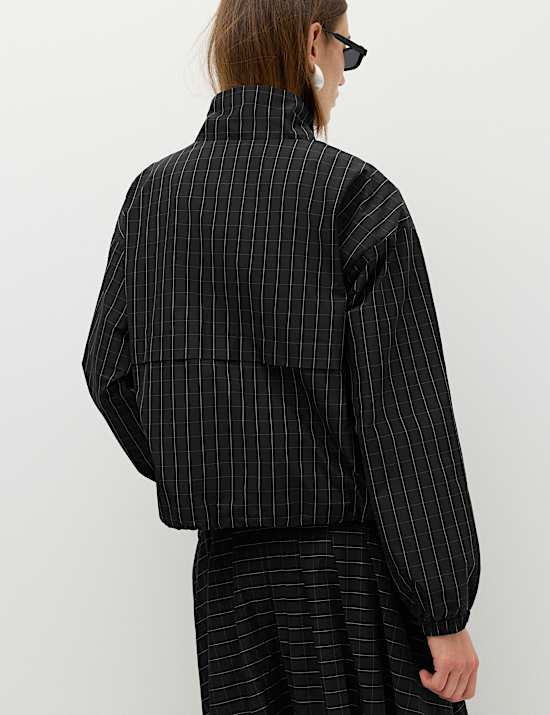 Checked Funnel Neck Windbreaker Jacket