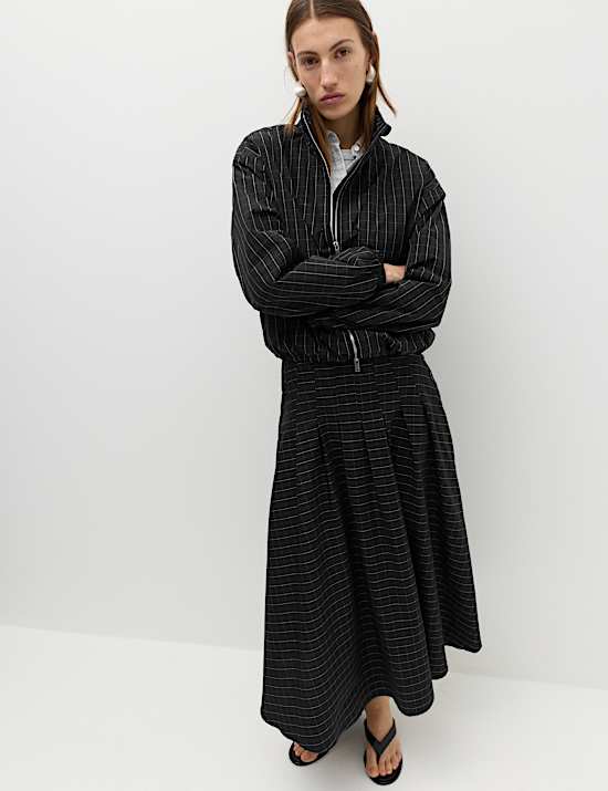Checked Funnel Neck Windbreaker Jacket
