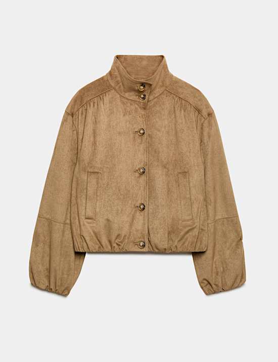 Suedette Funnel Neck Short Jacket