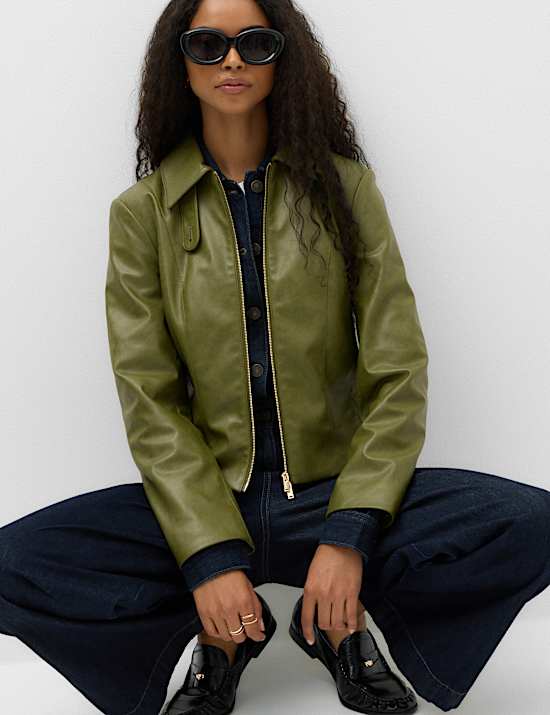 Faux Leather Harrington Jacket
