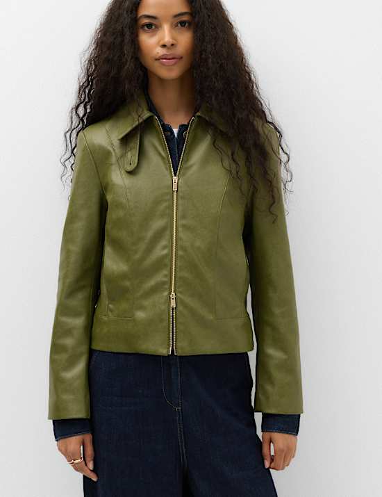 Faux Leather Harrington Jacket