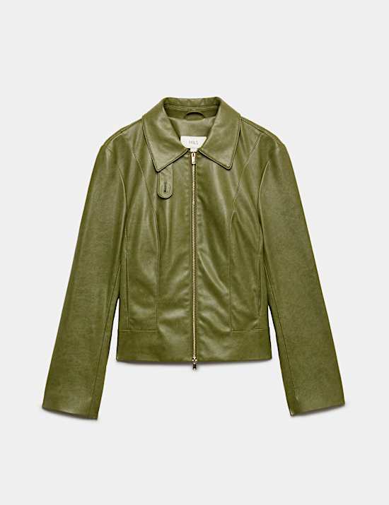 Faux Leather Harrington Jacket