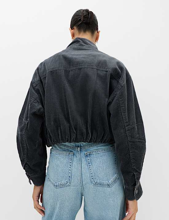 Pure Cotton Cord Funnel Neck Bomber Jacket