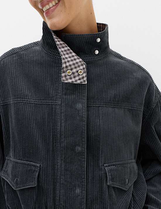 Pure Cotton Cord Funnel Neck Bomber Jacket