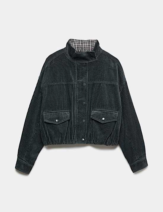 Pure Cotton Cord Funnel Neck Bomber Jacket