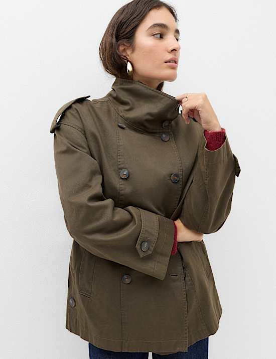 Waxed Cotton Rich Double Breasted Utility Jacket