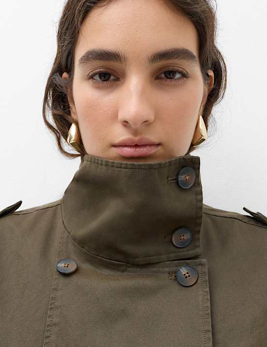 Waxed Cotton Rich Double Breasted Utility Jacket