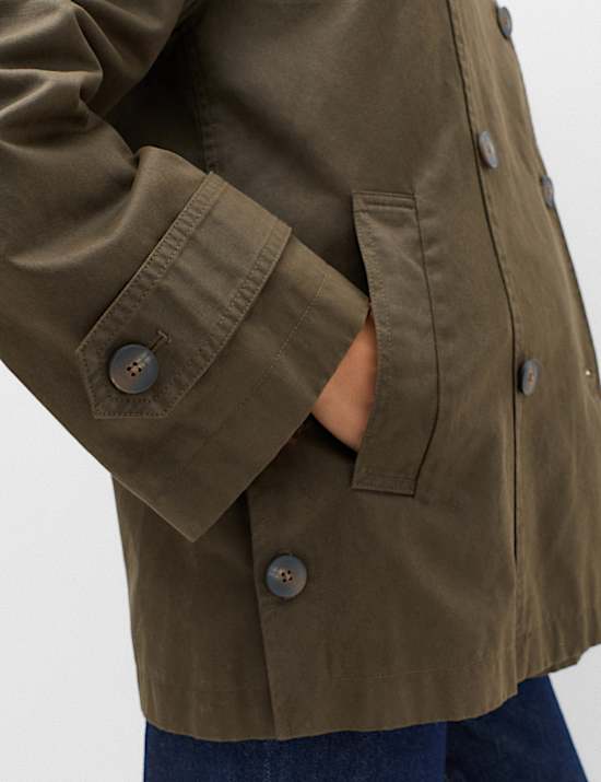 Waxed Cotton Rich Double Breasted Utility Jacket