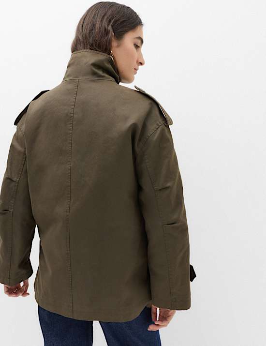 Waxed Cotton Rich Double Breasted Utility Jacket